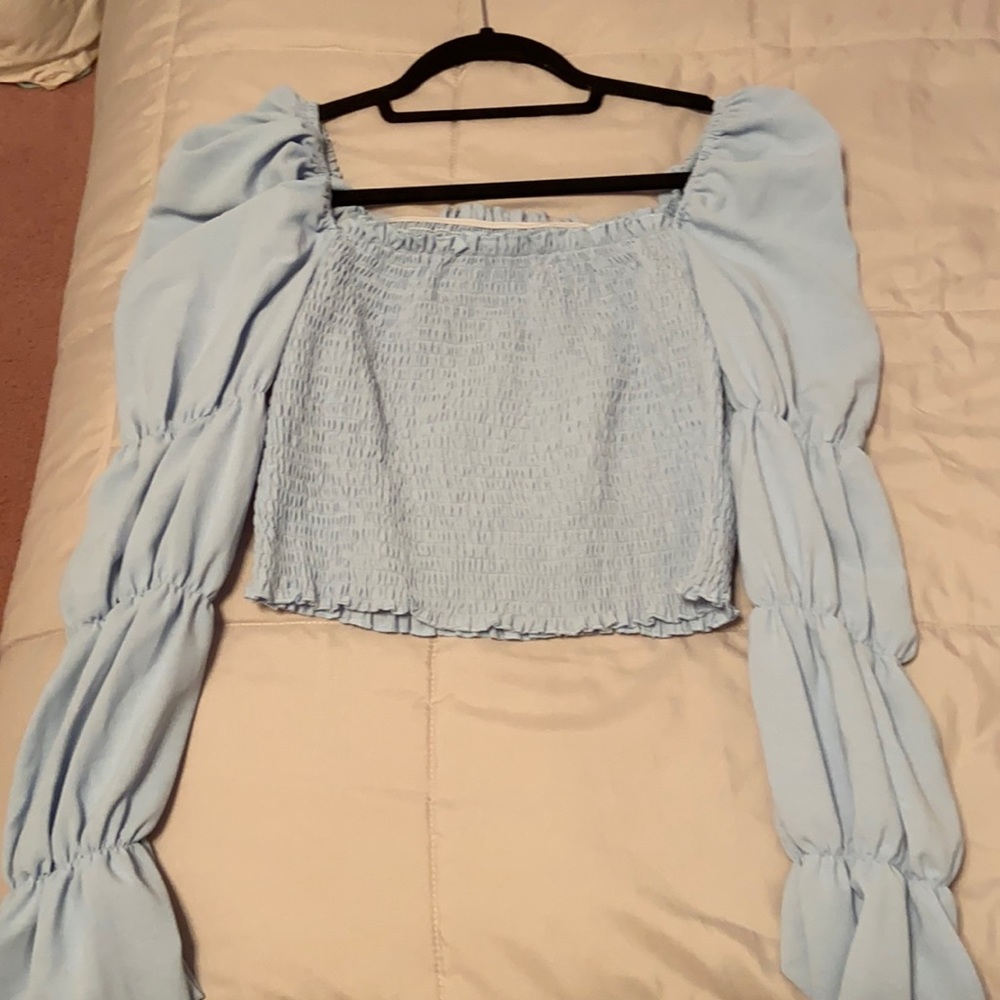 Light Blue Ruffle Scrunch TopNWOT